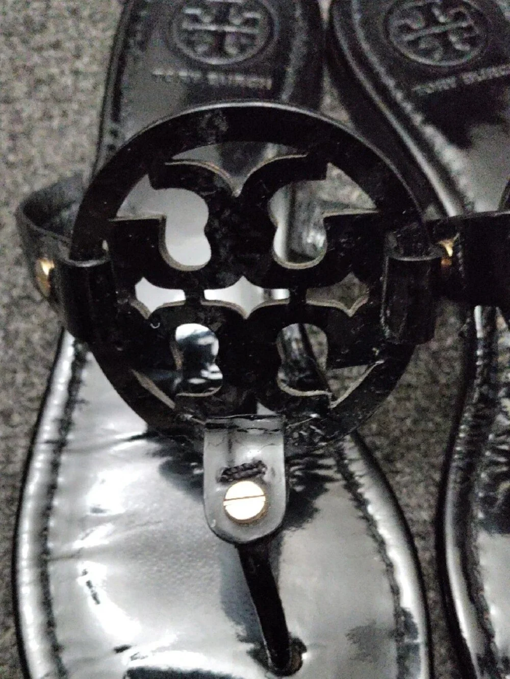 Tory Burch Black Patent Logo Thong Sandals